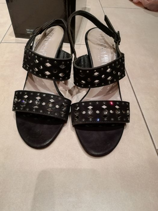 Сандали на  ток  дона пиу италански естествена кожа и камъните с сваро