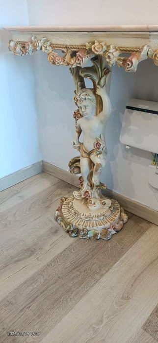 Mobilă sculptata lemn masiv cu blat de marmură naturală anii 1920