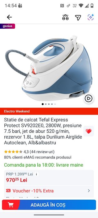Statie de calcat cu abur Tefal, 7.5 bar, garantie 2 ani