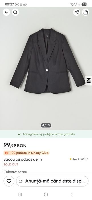 Sacou din in marimea XS-S nou cu eticheta