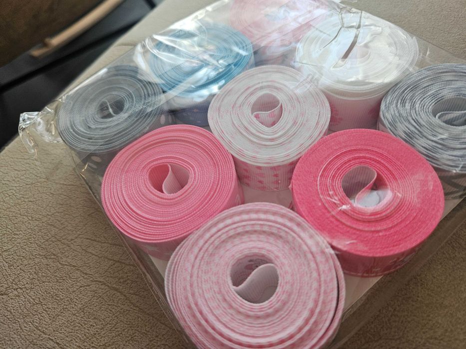 Панделки за опаковане - сиво-бели,розови и сини