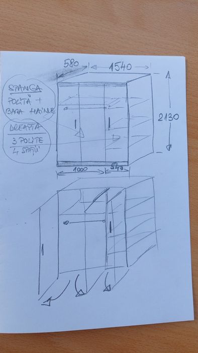 Sifonier PAL culoare Fag 1540x2130 x 580mm dulap haine dormitor polite