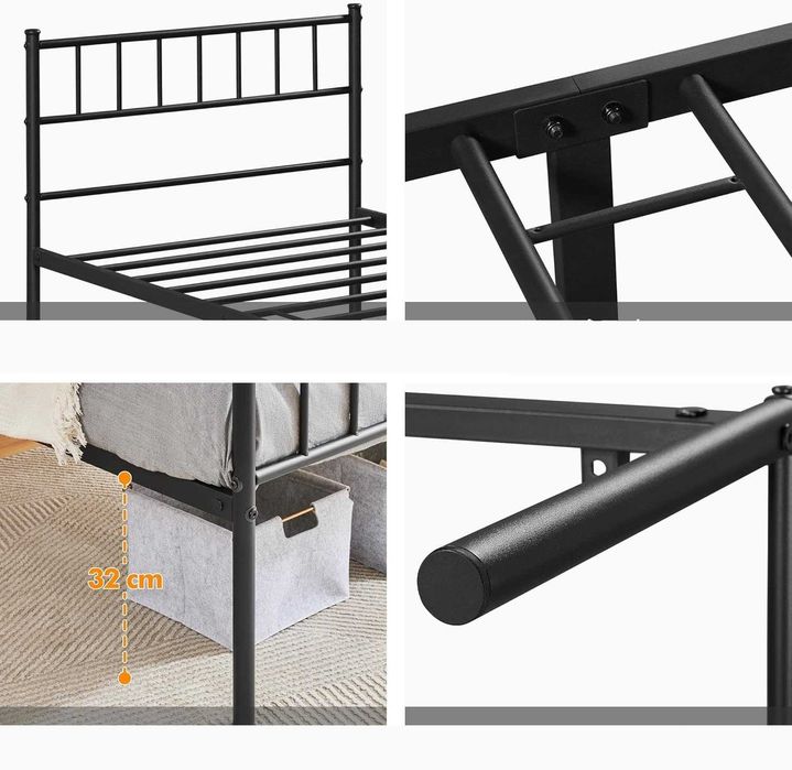 Cadru Pat Metalic Modern Single 90x200 cm |S 615255 Black(90x200cm)