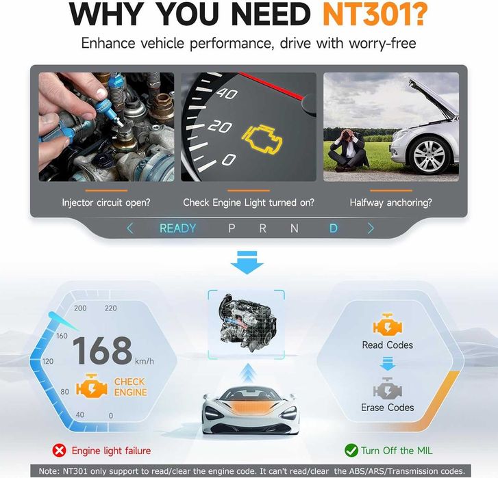 FOXWELL NT301 OBD2 Диагностика за коли Кодочетец