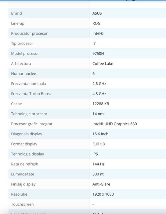 Laptop Gaming ASUS ROG Strix i7-9750H 512GB 16GB RAM GTX 1660Ti 6GB