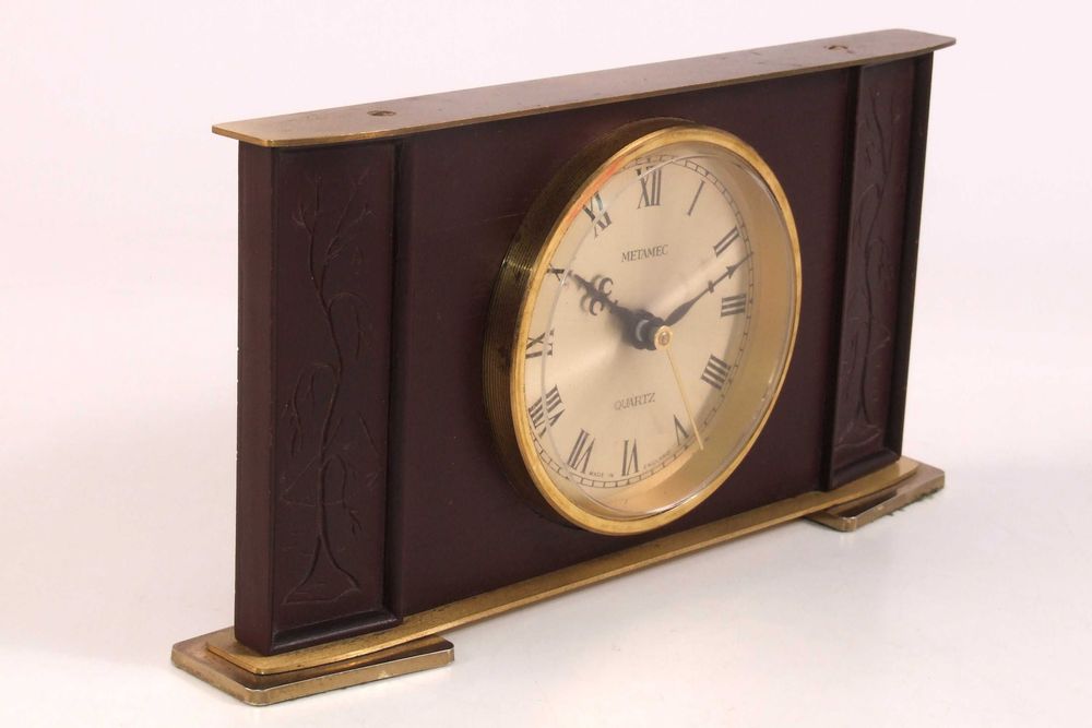 Ceas METAMEC de birou, rama lemn sculptata, Made in England, IMPECABIL