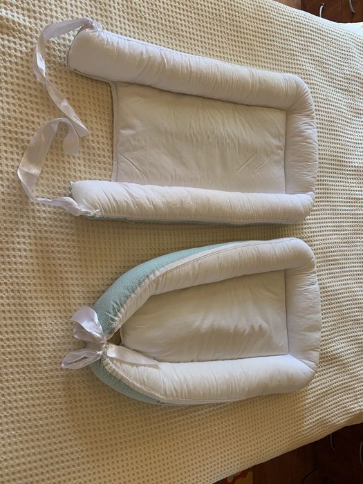 Bubaba - Baby Nest cu  doua fete, alb cu verde | set pentru gemeni