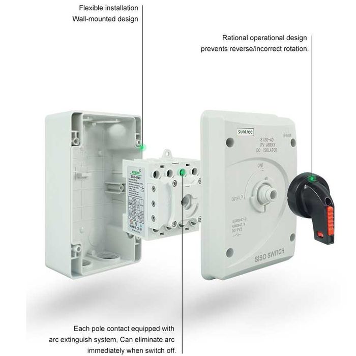 DC Изолатори за соларни стрингове 32А/1000V 4P Четириполюсен/IP 65