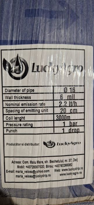 Teava HDPE pt irigatii 100 m,  Fi 63 si banda picurare 3000m