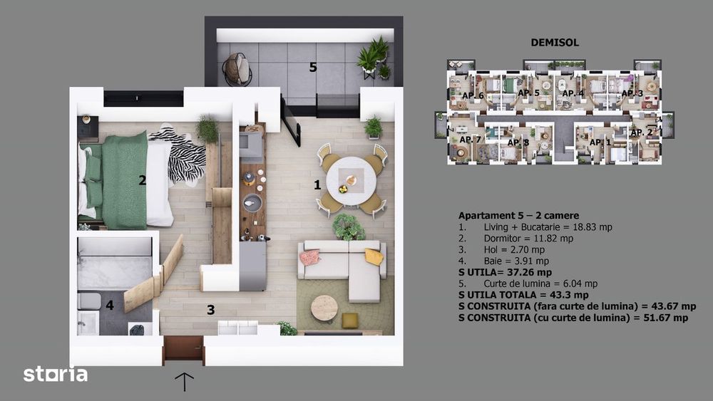 Apartament 2 camere strada Ion Creanga | Incalzire in pardoseala |