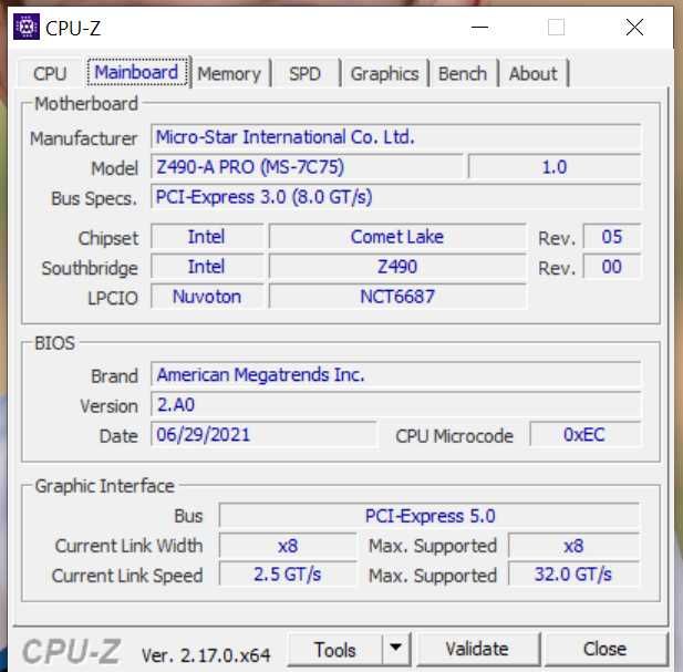 Combo Motherboard MSI Z490 A Pro + CPU Intel Core-i7 10700