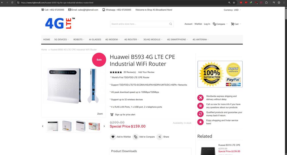 HUAWEI B593s 4G LTE SIM рутер Cat6 300Mbps Wi-Fi + Телефонна станция