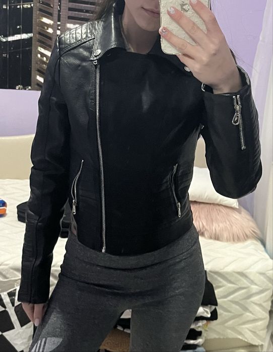 Дамско черно кожено яке Feihua