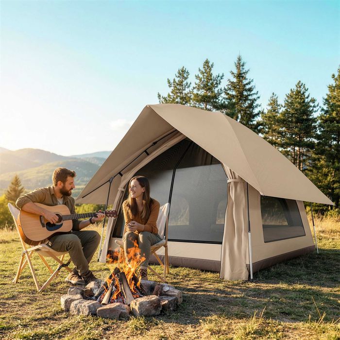Палатка Outsunny Instant Pop-Up с дъждобран, водоустойчива куполна палатка за 2-3 души