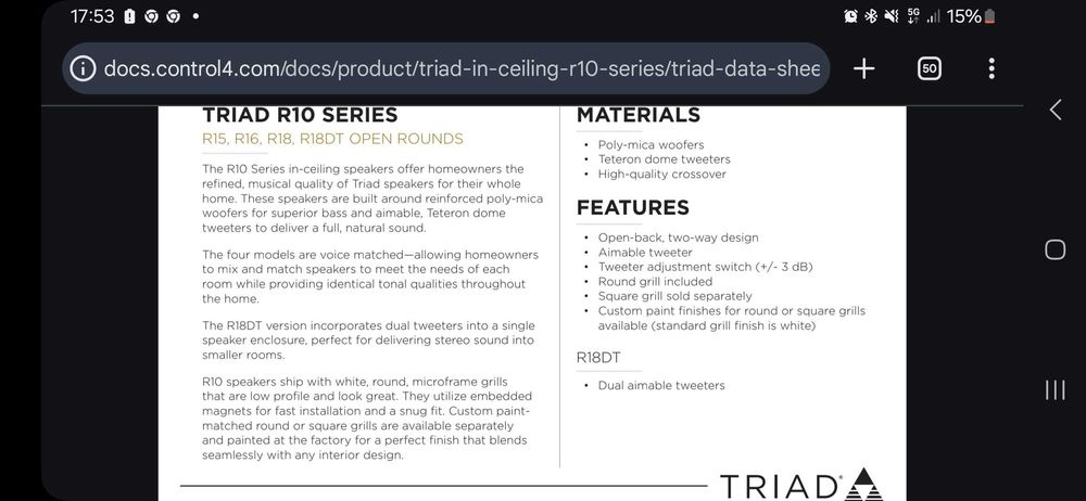 Boxa tavan Triad R16 in-ceilling TRIAD