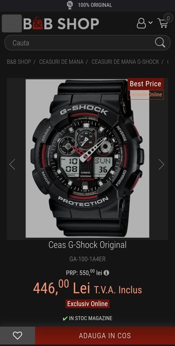 Casio G-Shock GA-100-1A4ER; ORIGINAL, acte, sigilat.
