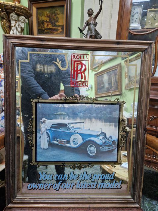 Уникално антикварно английско рекламно огледало Rolls Royce