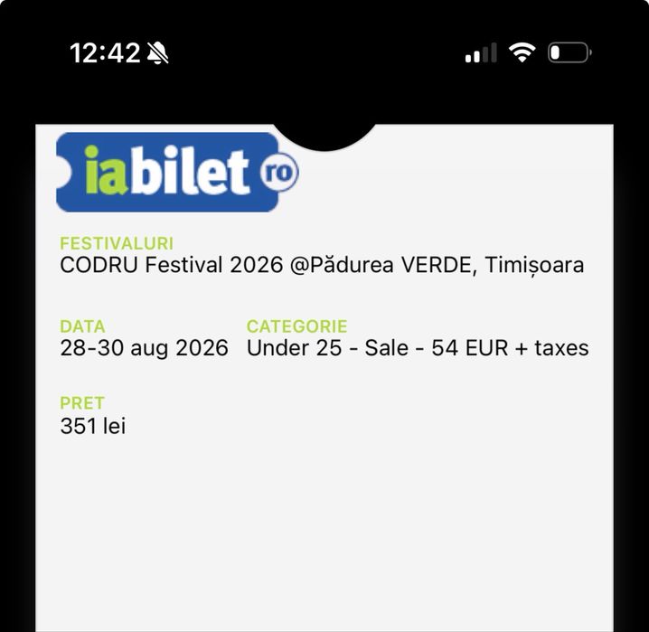 Vand bilete festival codru general acces
