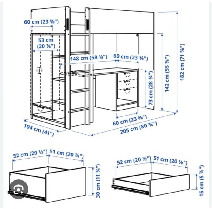 Детско двуетажно легло с вградено бюро и гардероб