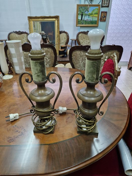 Чифт стари страхотни антикварни бронзови лампа Арт Деко