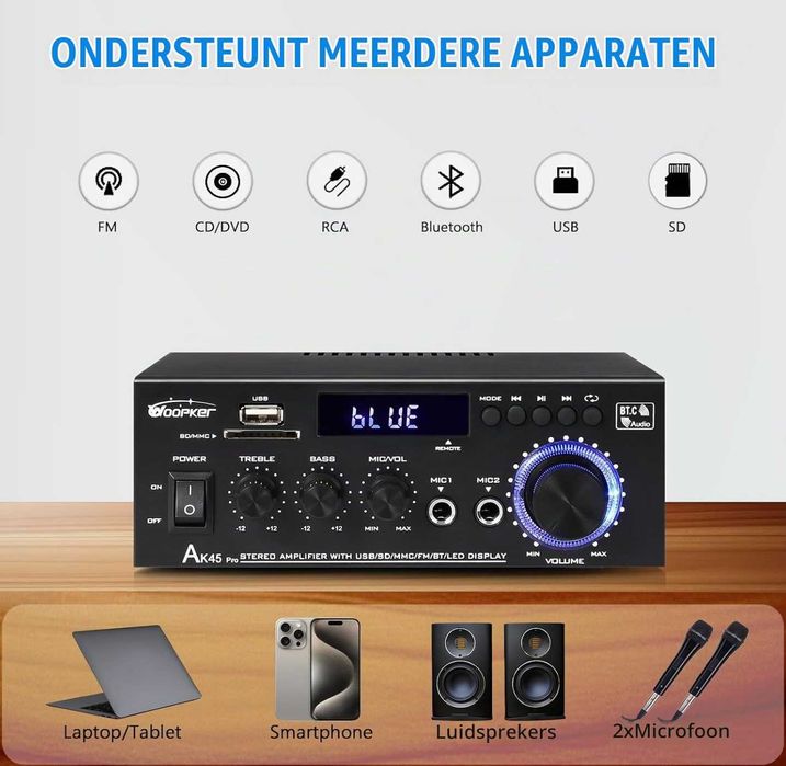 Amplificator stereo WOOPKER AK45 Pro HiFi, 50 wați, mini audio cu 2 canale