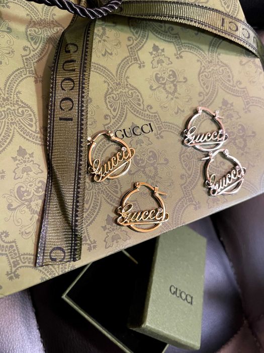 gucci обеци кръгли с чантичка и кутия гучи златни сребърни стомана