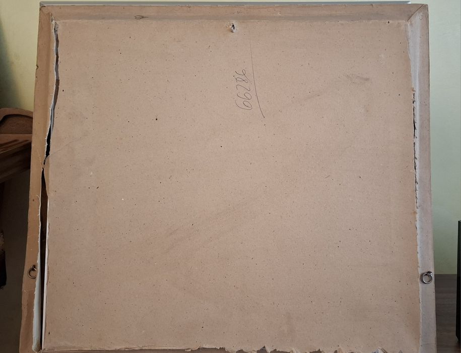 Tablou vechi, ulei pe carton, rama lemn, semnat