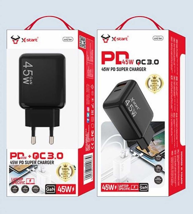 Зарядно за бързо зареждане Type-C+USB-A