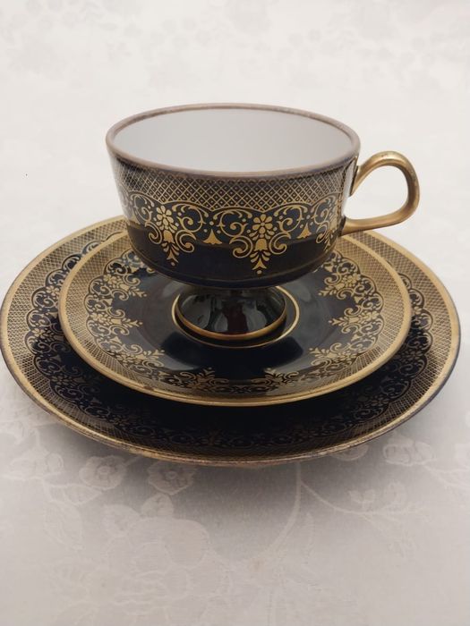 Роскошное чайное трио из фарфора LIGHTE/Германия кобальт золото ГДР