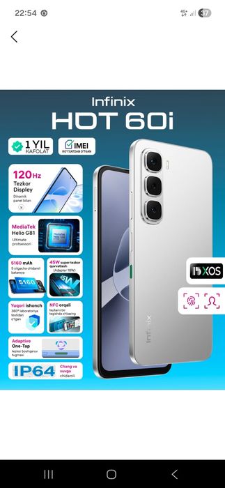Infinix hot 60i sotiladi 2 oy boldi olinganing  xolat ideal