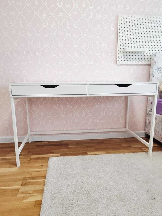 VAND 1 Birou lucru alb ALEX lungime 132 latime 58 cm IKEA Cadru metalic 2 sertare in fata