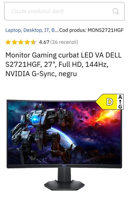 Monitor DELL S2721HGF 144Hz 27"