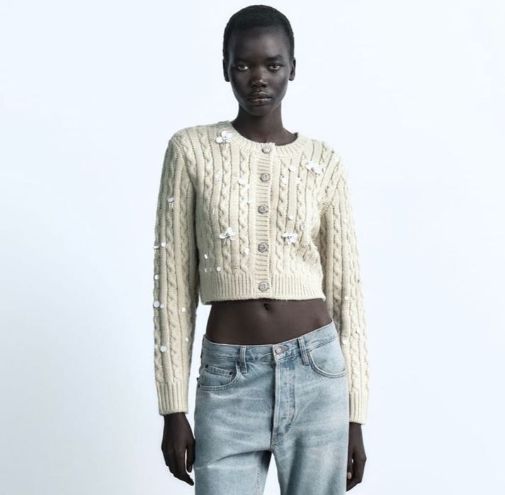 НОВО!Дамски пуловер ZARA с камъни L размер