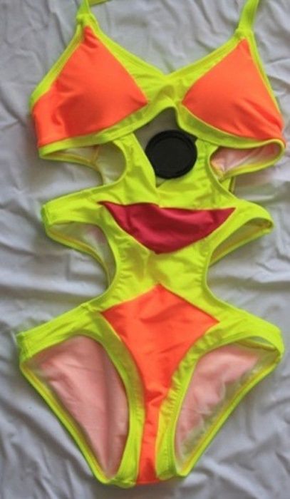 Costum de baie bandage intreg monokini neon