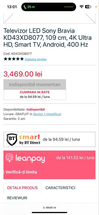 Vand televizor Led Sony Bravia KD43XD8077