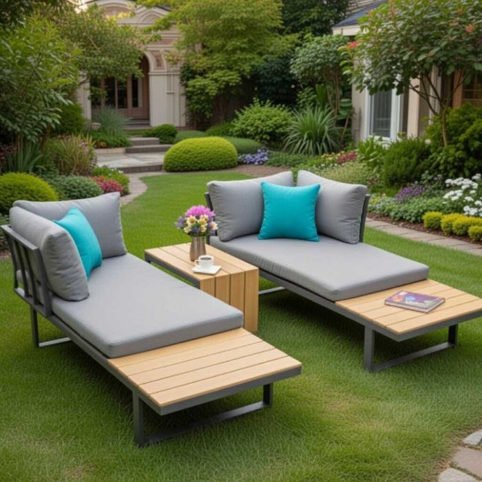 Градински комплект - модулен ъглов диван от алуминий с удобни възглавници и маса