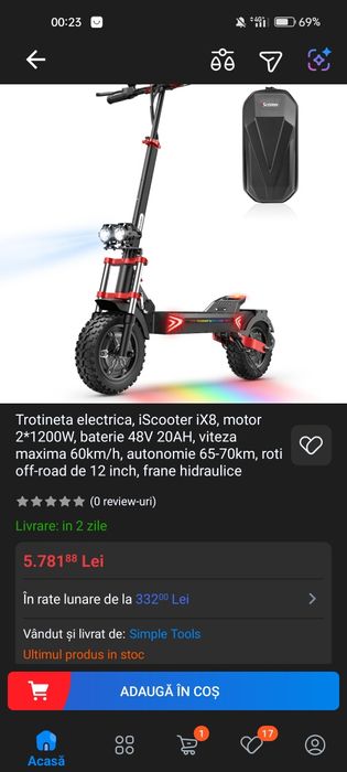 60km/h Trotineta electrica foarte puternica 2400W dual motor