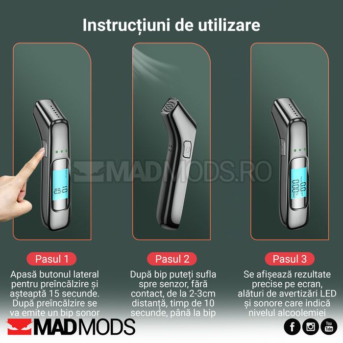 Etilotest Tester Alcool fara contact, Afisaj Digital, Incarcare USB