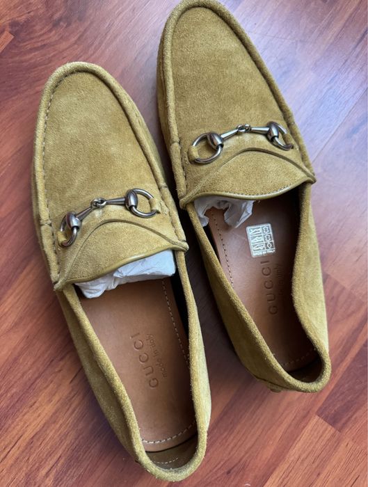 Gucci Loafers Shoes Suede Horsebit Mustard Yellow 42-42.5