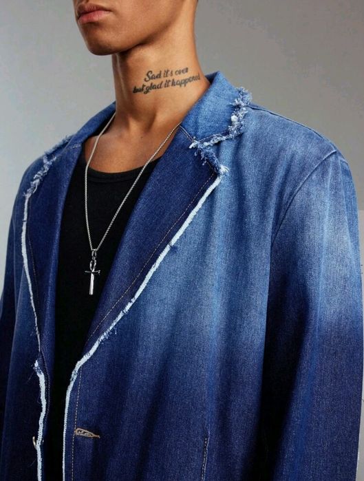 Ново мъжко дънково сако блейзър яке изтъркан ефект деним памук ХL