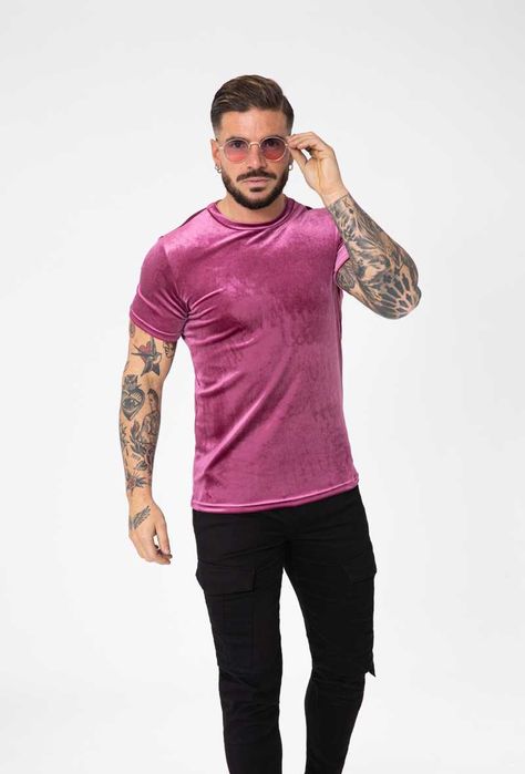 Tricou barbati, catifea, elastic, Visiniu