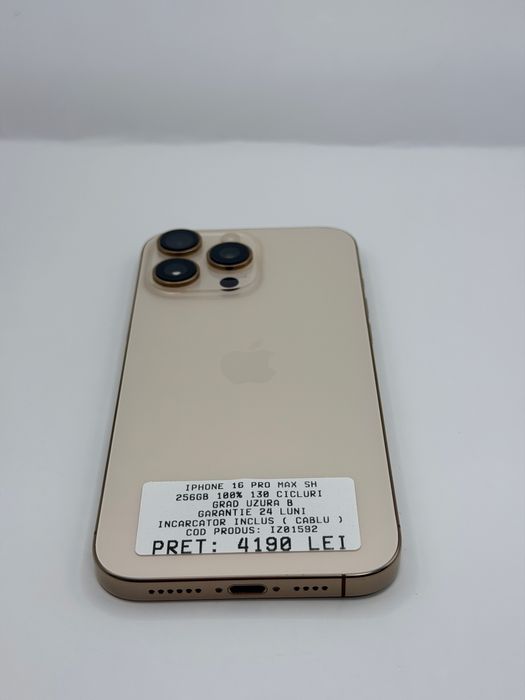 Iphone 16 Pro Max 256GB 100% Auriu Garantie Rate BuyBack - zonemag.ro