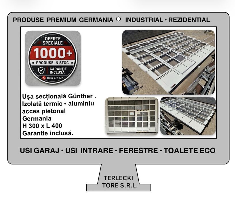 Usa sectionala industrials  Gunther  poarta hala garaj  300 x L 400 Garantie