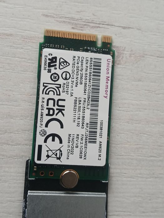 Новый SSD Nvme M2 256GB Union Memory