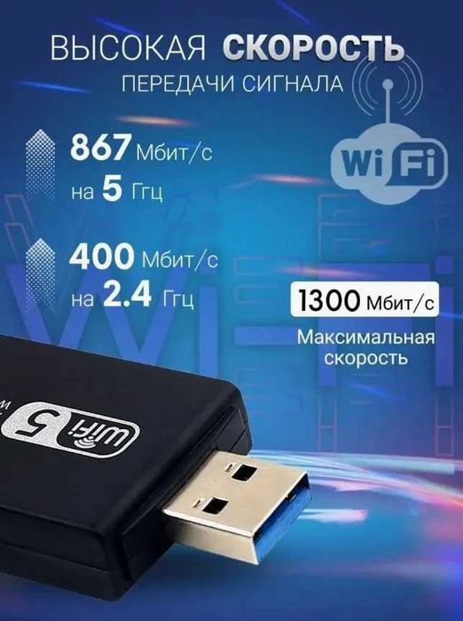 USB WiFi Adapter, Dual Band 1300 Mbps Высокоскоростной модем