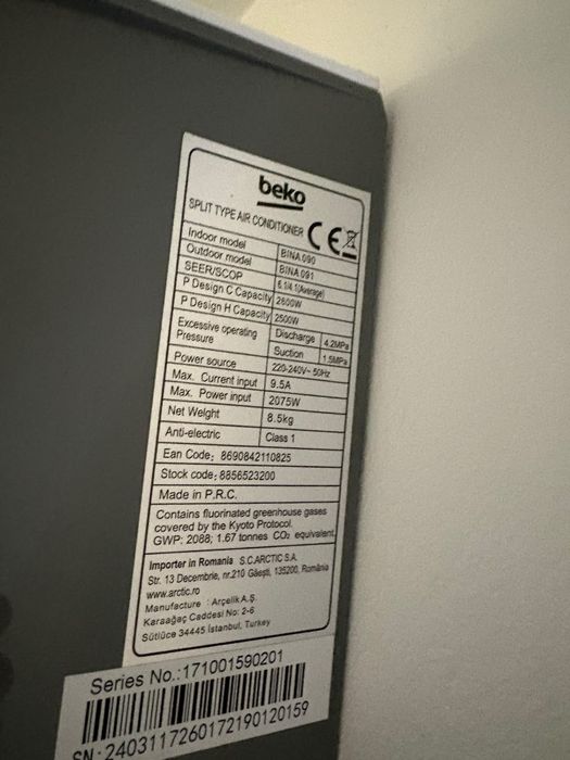 Aer conditionat Beko 9000 btu, invertor defecta