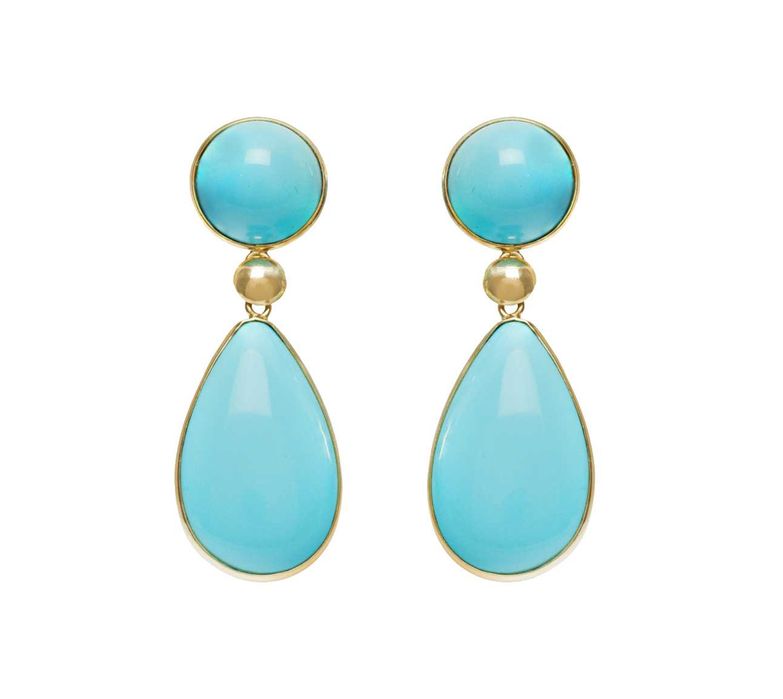 Pereche de cercei din aur, decorată cu turcoaze