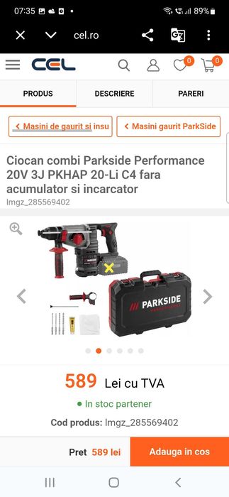 Ciocan combi rotopercutor Parkside PKHAP 2034-LiB1