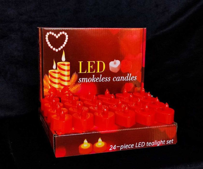 Светодиодные декоративные свечи красные сердца, с батарейкой sham
