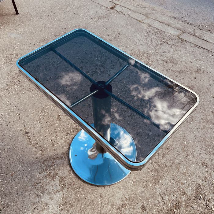 Италианска конзолна маса Allegri Parma 70-те – хром и опушено стъкло